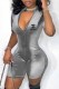 Grey Fashion Casual Print Letter Zipper Collar Rompers