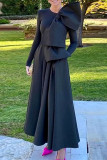 Black Fashion Casual Solid Patchwork With Bow O Neck Long Sleeve Dresses