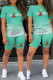 Light Green Fashion Casual Gradual Change Print Basic O Neck Short Sleeve Two Pieces