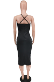 Red Sexy Solid Hot Drill Spaghetti Strap Pencil Skirt Dresses