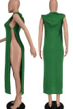 Yellow Sexy Solid Hollowed Out Patchwork Slit Hooded Collar Straight Dresses
