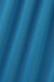 Light Blue Sexy Solid Patchwork See-through Oblique Collar Pencil Skirt Dresses