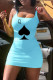 Sky Blue Fashion Sexy Print Basic Boat Neck Vest Dress