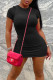 Black Sexy Solid Patchwork O Neck Pencil Skirt Dresses