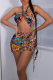 Snake Print Sexy Animal Print Draw String Halter Pencil Skirt Dresses