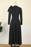 Black Fashion Casual Solid Patchwork With Bow O Neck Long Sleeve Dresses