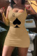 Khaki Fashion Sexy Print Basic Boat Neck Vest Dress