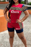 Pink Fashion Casual Letter Print Basic O Neck Short Sleeve Two Pieces