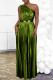Green Fashion Casual Solid Patchwork Backless Oblique Collar Pleated Dresses