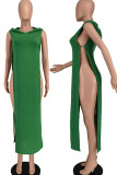 Yellow Sexy Solid Hollowed Out Patchwork Slit Hooded Collar Straight Dresses