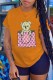 Orange Fashion Casual Character Print Letter O Neck T-Shirts