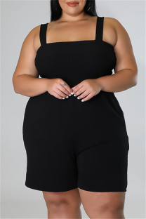 Black Sexy Casual Solid Backless Square Collar Plus Size Romper
