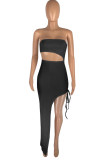 Pink Sexy Solid Hollowed Out Patchwork Slit Strapless Straight Dresses