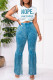 Peacock Blue Fashion Casual Letter Print Tassel Patchwork O Neck Sleeveless Two Pieces