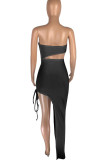 Pink Sexy Solid Hollowed Out Patchwork Slit Strapless Straight Dresses