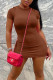 Coffee Sexy Solid Patchwork O Neck Pencil Skirt Dresses