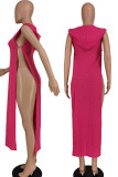 Yellow Sexy Solid Hollowed Out Patchwork Slit Hooded Collar Straight Dresses