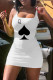White Fashion Sexy Print Basic Boat Neck Vest Dress