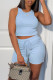 Sky Blue Fashion Casual Solid Basic O Neck Sleeveless Two Pieces