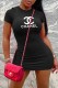 Black Fashion Sexy Print Letter O Neck Wrapped Skirt Dresses
