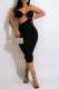 Black Sexy Solid Hot Drill Spaghetti Strap Pencil Skirt Dresses