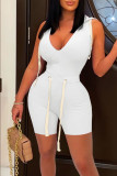 Red Sexy Street Solid Bandage Patchwork Hooded Collar Sleeveless Two Pieces