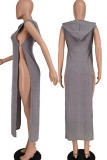 Yellow Sexy Solid Hollowed Out Patchwork Slit Hooded Collar Straight Dresses