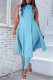 Baby Blue Fashion Casual Solid Slit O Neck Sleeveless Two Pieces