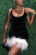 Black Sexy Solid Patchwork Feathers U Neck One Step Skirt Dresses