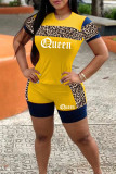 Pink Fashion Casual Letter Print Basic O Neck Short Sleeve Two Pieces