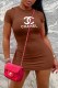 Coffee Fashion Sexy Print Letter O Neck Wrapped Skirt Dresses