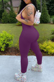 Pink Fashion Casual Letter Print Backless Halter Skinny Jumpsuits