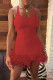 Red Sexy Solid Patchwork Feathers U Neck One Step Skirt Dresses