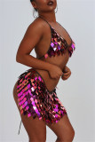 Pink Fashion Sexy Patchwork Hollowed Out Sequins Backless Accessories