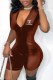 Coffee Fashion Casual Print Letter Zipper Collar Rompers