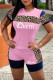 Pink Fashion Casual Letter Print Basic O Neck Short Sleeve Two Pieces