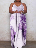 Purple Fashion Sexy Plus Size Casual Print Backless Spaghetti Strap Long Dress