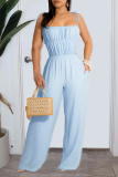 Pink Fashion Solid Patchwork Spaghetti Strap Straight Jumpsuits