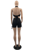 Red Fashion Sexy Solid Bandage Hollowed Out Backless Halter Sleeveless Two Pieces