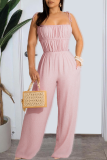 Pink Fashion Solid Patchwork Spaghetti Strap Straight Jumpsuits