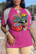 Rose Red Fashion Print Tassel V Neck T-Shirts