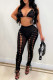 Black Fashion Sexy Solid Bandage Hollowed Out See-through Backless Halter Sleeveless Two Pieces