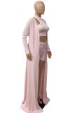 Pink Fashion Casual Solid Fold Turtleneck Long Sleeve Two Pieces Three-piece Set