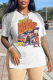 White Fashion Print Tassel V Neck T-Shirts