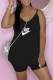 Black Fashion Casual Print Letter Spaghetti Strap Sleeveless Two Pieces