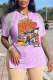 Purple Fashion Print Tassel V Neck T-Shirts