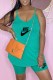Green Fashion Casual Print Letter Spaghetti Strap Sleeveless Two Pieces