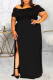 Black Fashion Casual Plus Size Solid Slit Off the Shoulder Long Dress