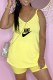 Yellow Fashion Casual Print Letter Spaghetti Strap Sleeveless Two Pieces