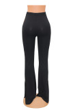 Black Fashion Casual Solid Hollowed Out Slit Skinny High Waist Trousers